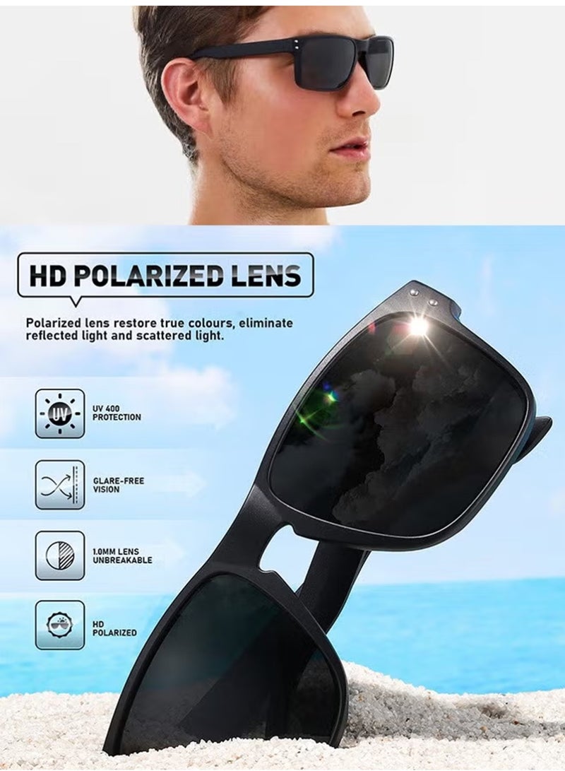 بينكو نظارات شمسية ريترو مربعة للرجال والنساء، تصميم كلاسيكي، حماية من الأشعة فوق البنفسجية 400، نظارات رياضية مستقطبة، نظارات شمسية رجالية للقيادة والسفر والاستخدام اليومي، نظارات كلاسيكية للصيد وركوب الدراجات، لون أسود. - Image 5