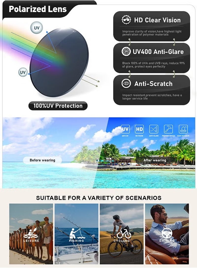 بينكو نظارات شمسية ريترو مربعة للرجال والنساء، تصميم كلاسيكي، حماية من الأشعة فوق البنفسجية 400، نظارات رياضية مستقطبة، نظارات شمسية رجالية للقيادة والسفر والاستخدام اليومي، نظارات كلاسيكية للصيد وركوب الدراجات، لون أسود. - Image 4