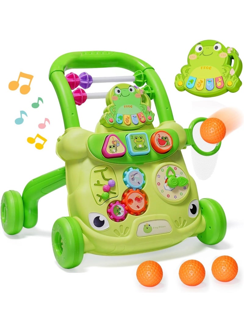 PLAYZO 8-in-1 Baby Walker Sit-to-Stand Push Walker with Activity Table, Musical Learning Center, Trolley & Stroller Toy for Infants 12–36 Months – Green - Image 1