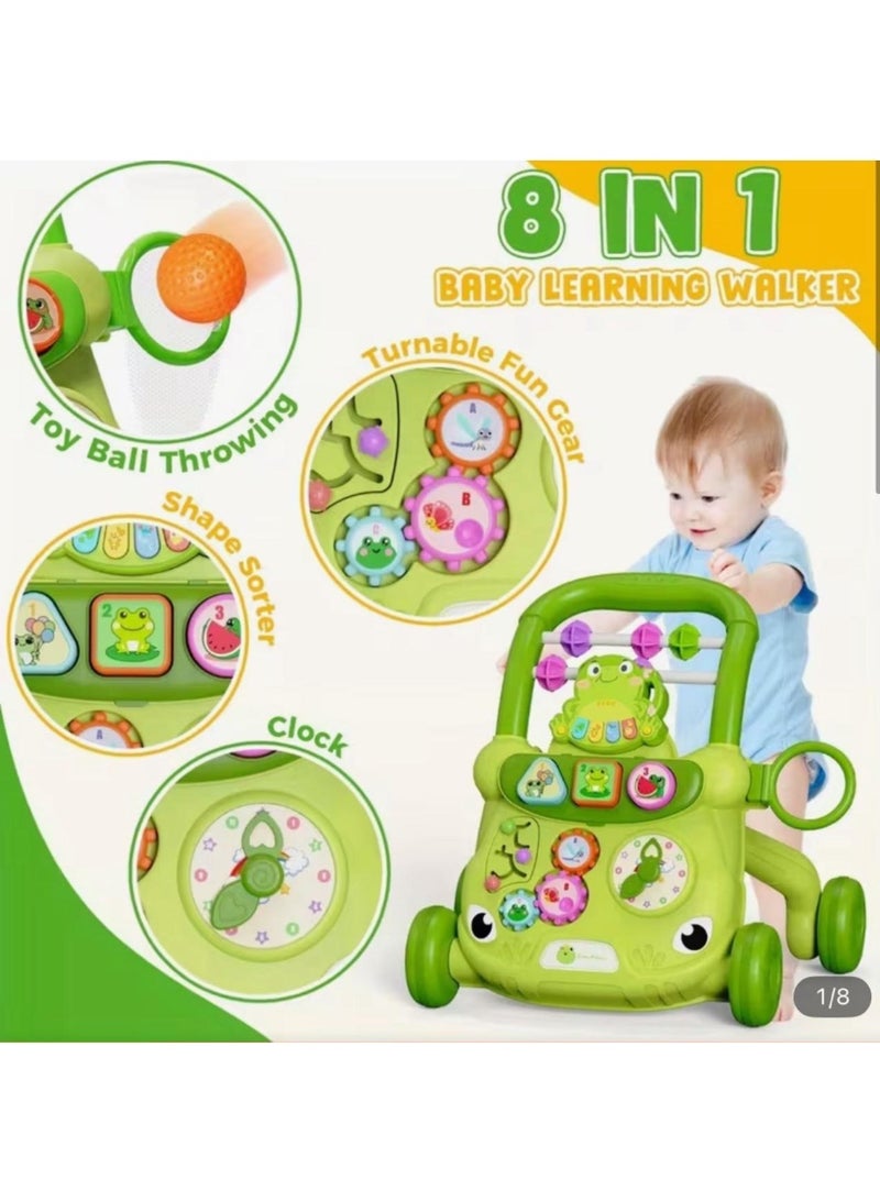 PLAYZO 8-in-1 Baby Walker Sit-to-Stand Push Walker with Activity Table, Musical Learning Center, Trolley & Stroller Toy for Infants 12–36 Months – Green - Image 2