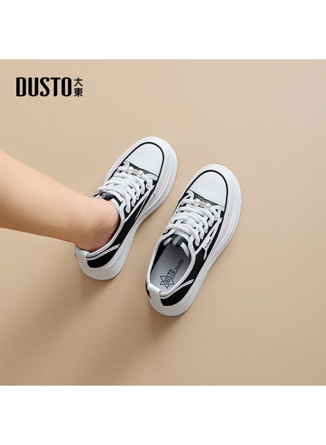 DUSTO Da Dong Thick-soled Women's Canvas Shoes Spring New Breathable Thick-soled Height-increasing Pearl Board Shoes 1365 - Image 1