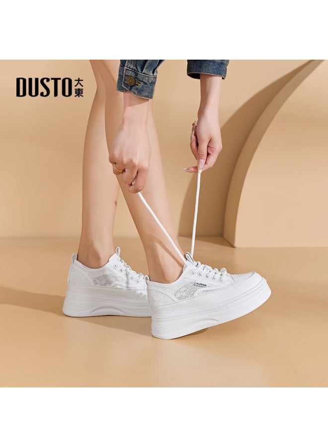 DUSTO Da Dong Thick-soled Women's Canvas Shoes Spring New Breathable Thick-soled Height-increasing Pearl Board Shoes 1365 - Image 3