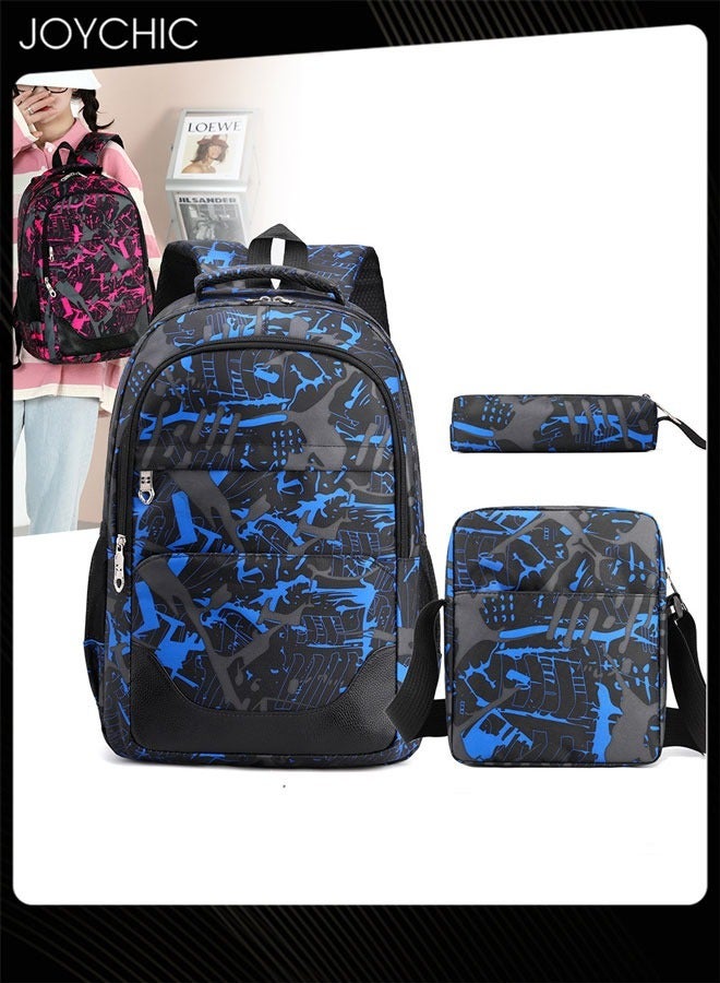 Joychic حقيبة ظهر جديدة من 3 قطع بأسلوب بريبي غير رسمية للسفر بسعة كبيرة مقاومة للاهتراء لحقيبة الكتب لطلاب المرحلة المتوسطة والثانوية باللون الأزرق - Image 1