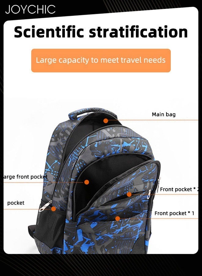 Joychic حقيبة ظهر جديدة من 3 قطع بأسلوب بريبي غير رسمية للسفر بسعة كبيرة مقاومة للاهتراء لحقيبة الكتب لطلاب المرحلة المتوسطة والثانوية باللون الأزرق - Image 3