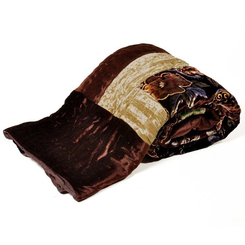 Slickcomfort Bombay Premium Velvet Razai Floral Printed Design with Gold Print Quilts Blankets for Home Cotton Razai Double Bed Size Jaipuri Quilt (Maroon/Coffee)  - Image 1