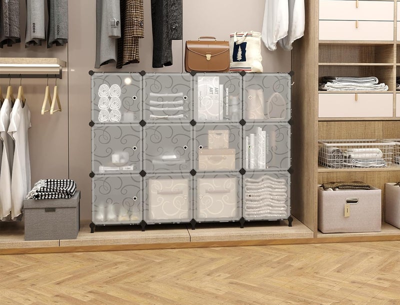 Zemic Plastic Wardrobe for Clothes : 𝟏𝟐 𝐒𝐡𝐞𝐥𝐟 ^ 𝟔 𝐃𝐨𝐨𝐫 Plastic Cupboard for Storage Organizer & Storage Box for Ideal for Neat and Tidy Storage Solutions Almirah for Clothes : 𝐁𝐥𝐚𝐜𝐤 - Image 4
