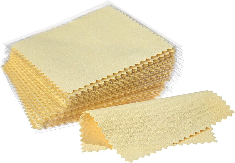 CATIFLIN 100pcs Premium Jewelry Cleaning Cloth, Silver Polishing Cloth Individually Wrapped, for Sterling Silver, Gold, Brass, Silverware, Coin, Ring, Watch and More (Yellow, 3.15" x 3.15") - Image 1
