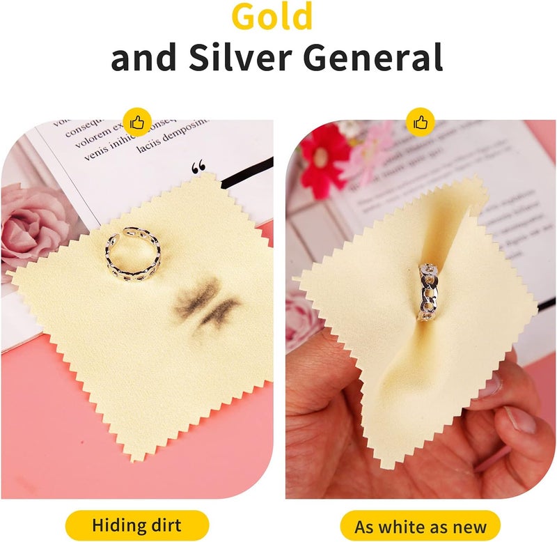 CATIFLIN 100pcs Premium Jewelry Cleaning Cloth, Silver Polishing Cloth Individually Wrapped, for Sterling Silver, Gold, Brass, Silverware, Coin, Ring, Watch and More (Yellow, 3.15" x 3.15") - Image 4