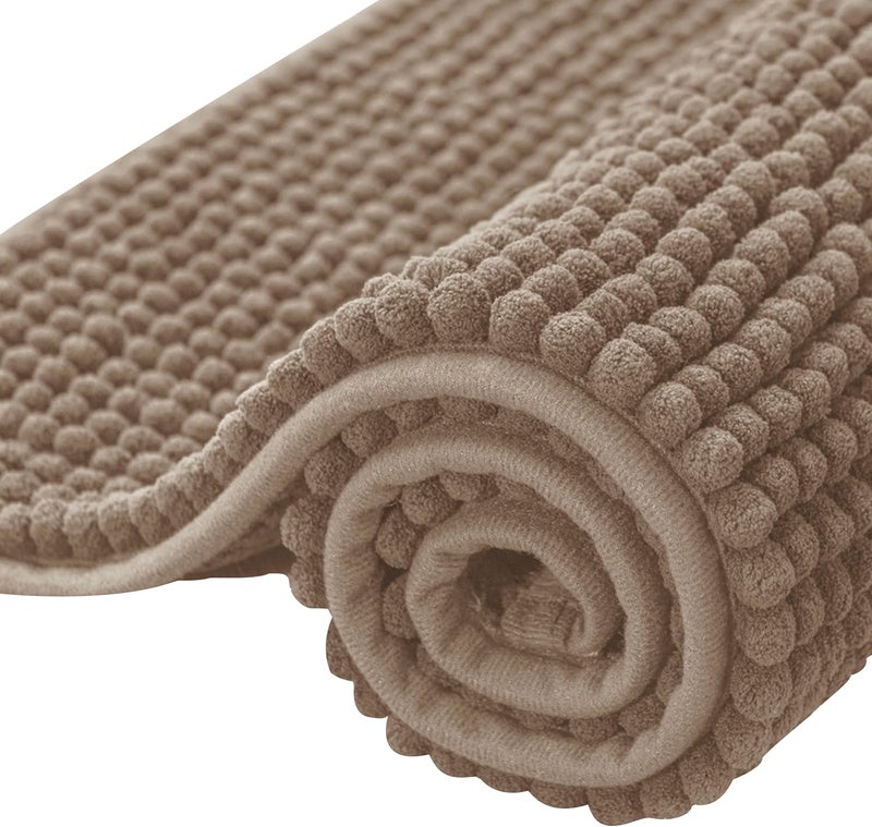 subrtex Bathroom Rugs, 20" x 32" Chenille Bath Rug Soft Short Plush Bath Mat Soft Shower Mat Water Absorbent Shower Mat Quick Dry Machine Washable, Taupe Brown - Image 1