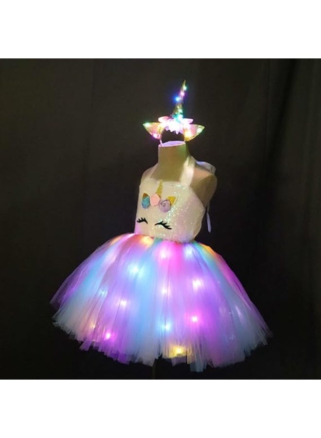 ملابس تنكرية مضيئة للأميرات الصغيرات، زي تنكري على شكل وحيد القرن مضيء للهالوين، زينة لحفلات أعياد الميلاد، هدايا عيد الميلاد، تنانير توتو بأجنحة وعصابة رأس باللون الوردي، مناسبة للأطفال من عمر 3-4 سنوات - Image 5
