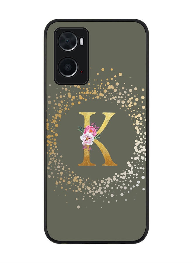 Stylizedd Rugged Black edge case for Oppo A96 4G/A36/A76 Slim fit Soft Case Flexible Rubber Edges Anti Drop TPU Gel Thin Cover - Custom Monogram Initial Letter Floral Pattern Alphabet - K (Olive Green ) - Image 1