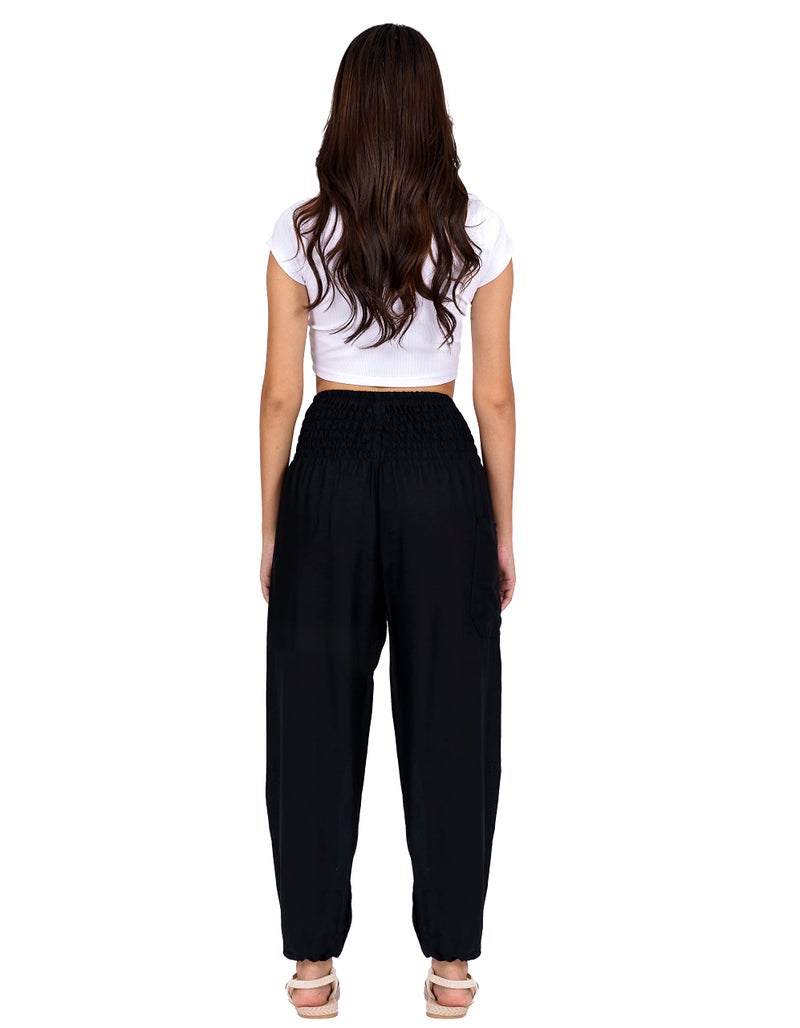 LOFBAZ Harem Pants for Women Yoga Boho Hippie Clothing Womens Palazzo Bohemian Pajama Beach Indian Gypsy Genie Clothes Solid 1 Black 4XL - Image 2