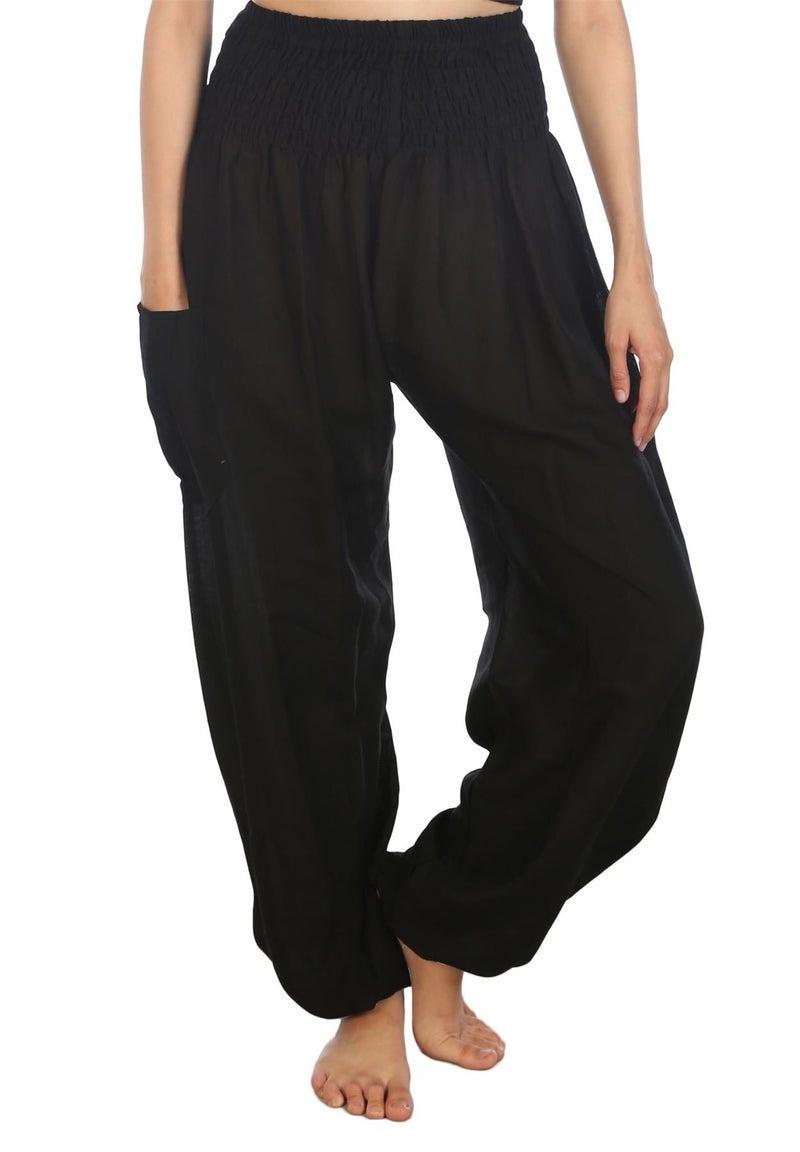 LOFBAZ Harem Pants for Women Yoga Boho Hippie Clothing Womens Palazzo Bohemian Pajama Beach Indian Gypsy Genie Clothes Solid 1 Black 4XL - Image 1