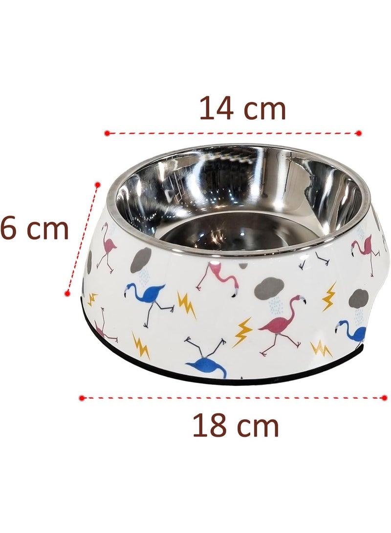 أن ان سي بيتس وعاء طعام للكلاب مع وعاء من الفولاذ المقاوم للصدأ، بنمط كرتوني، وقاعدة غير قابلة للانزلاق، وعاء طعام للحيوانات الأليفة شديد التحمل للسلالات الصغيرة والمتوسطة، مادة متينة وغير سامة، سهل التنظيف 18 سم (أبيض) - Image 2