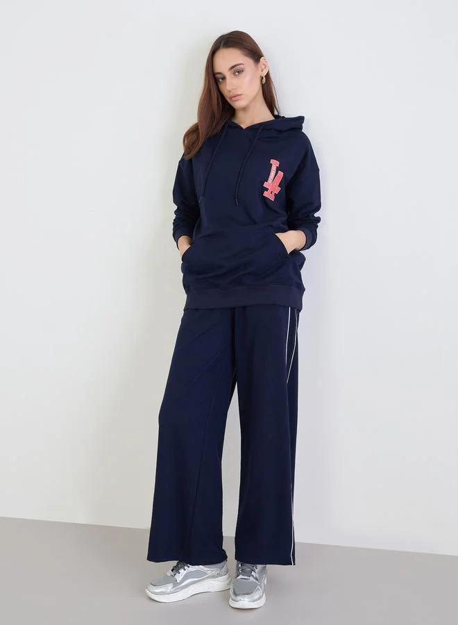 Styli Navy Blue Oversized Longline Hoodie and Joggers Co-Ords