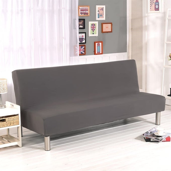 STRETCH FUTON COVER ARMLESS SOFA SLIPCOVER FOLDABLE SOFA BED COVERS WITH ELASTIC BOTTOM MACHINE WASHABLE GRAY