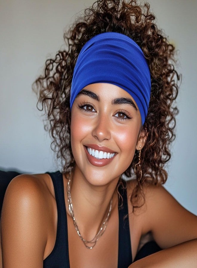 ووي أطواق شعر نسائية من Woeoe، طوق رأس عريض للنساء، أطواق شعر مرنة للتمارين الرياضية، عبوة من 4 قطع، أسود، بتصميم فيونكة - Image 5