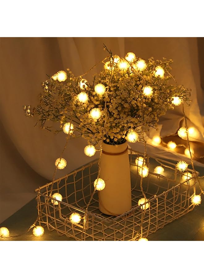 The Bros 10M Battery Operated 80 LED Furry Snowball String Lights Dandelion Christmas Fairy String Lights for Holiday Wedding Party Decoration (Warm White)  - Image 1