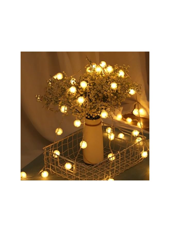 The Bros 10M Battery Operated 80 LED Furry Snowball String Lights Dandelion Christmas Fairy String Lights for Holiday Wedding Party Decoration (Warm White)  - Image 2