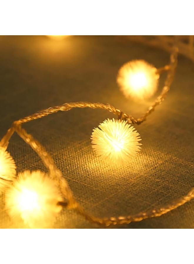 The Bros 10M Battery Operated 80 LED Furry Snowball String Lights Dandelion Christmas Fairy String Lights for Holiday Wedding Party Decoration (Warm White)  - Image 5