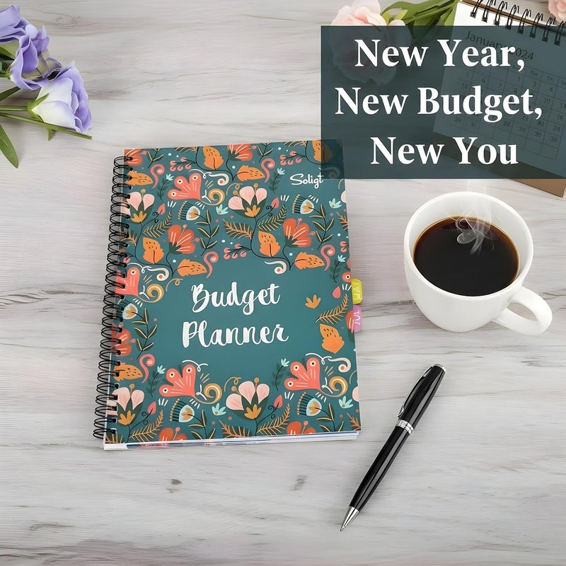 SOLIGT Budget Planner 2025-2026, Monthly Budget Book Bill Organizer with 12 Pockets, Undated Home Financial Money Expense Saving Debt Tracker Notebook, 1 Year, Blue Floral, Spiral Design - Image 2