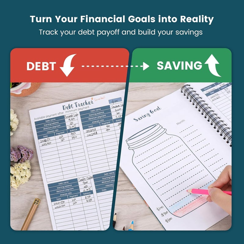 SOLIGT Budget Planner 2025-2026, Monthly Budget Book Bill Organizer with 12 Pockets, Undated Home Financial Money Expense Saving Debt Tracker Notebook, 1 Year, Blue Floral, Spiral Design - Image 5