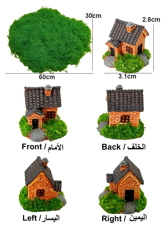 CSDONA Artificial Green Moss Grass With Mini House 50g Moss Faux Silk Moss For Flowerpot Fairy Garden Decor DIY Crafts - Image 4