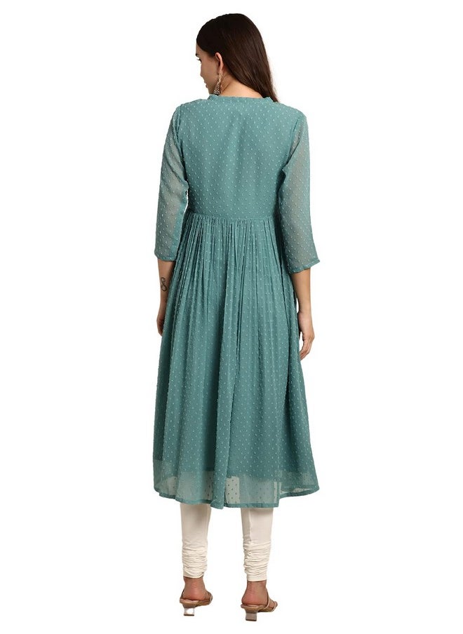 Janasya Women's Green Dobby Chiffon Self Design Flared Western Kurta (JNE3797-KR-M) - pzsku/Z0B9D49433B909E078B2BZ/45/_/1737720930/cf7dddb5-474b-4f4d-a441-eeb54d5d0ad5