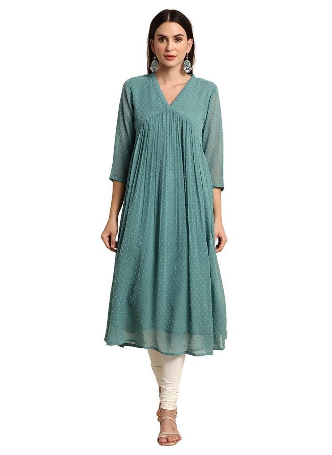 Janasya Women's Green Dobby Chiffon Self Design Flared Western Kurta (JNE3797-KR-M) - pzsku/Z0B9D49433B909E078B2BZ/45/_/1737720932/03c6077e-e37d-475b-a556-46e846febdb5