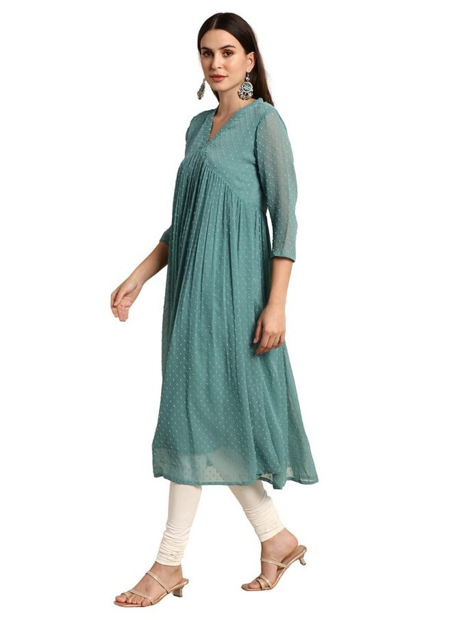 Janasya Women's Green Dobby Chiffon Self Design Flared Western Kurta (JNE3797-KR-M) - pzsku/Z0B9D49433B909E078B2BZ/45/_/1737721176/19927cc8-2e84-44b2-b5d2-c1966f6ef086