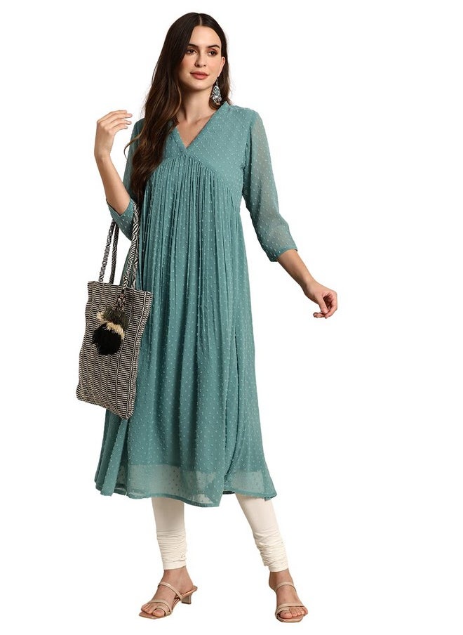 Janasya Women's Green Dobby Chiffon Self Design Flared Western Kurta (JNE3797-KR-M) - pzsku/Z0B9D49433B909E078B2BZ/45/_/1737721218/355cb70a-642c-4c54-9b2f-1a42fca8ce1a