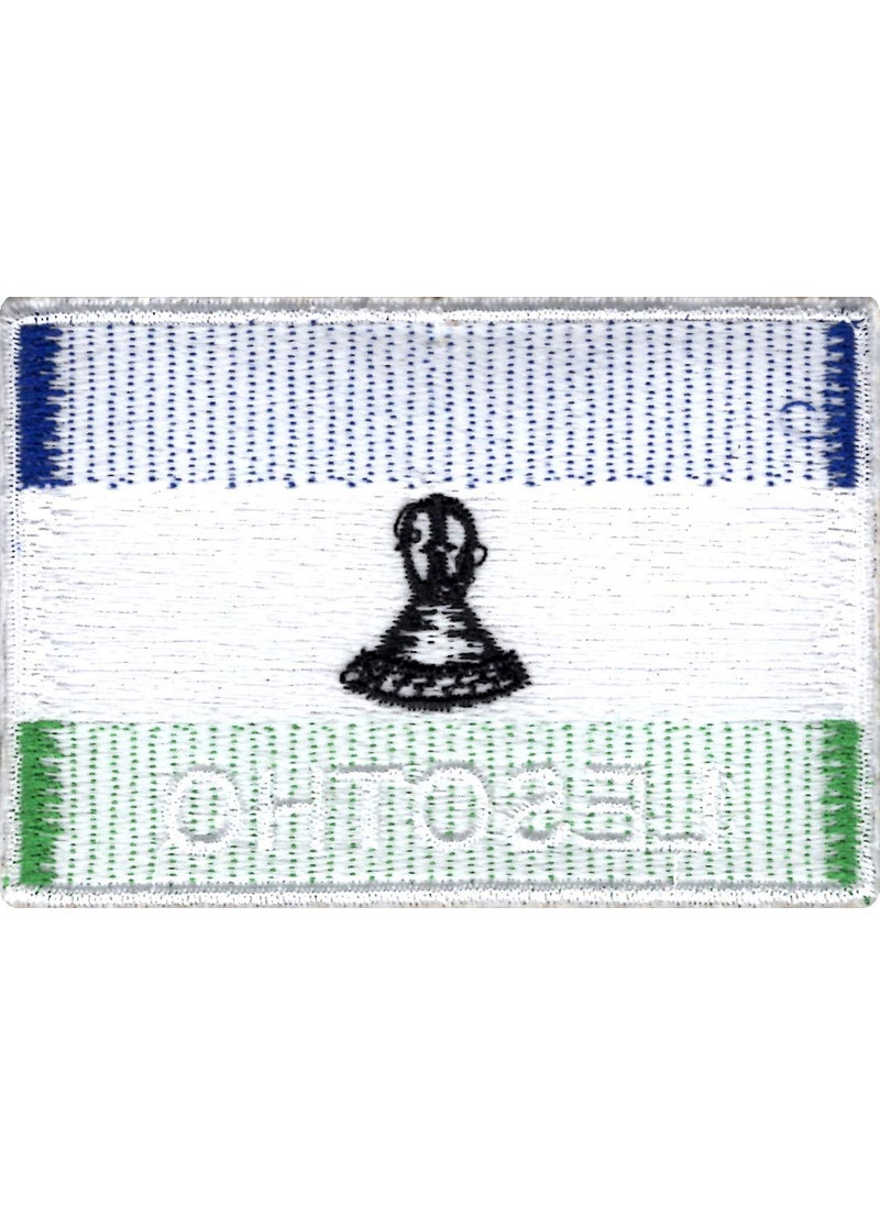 Artist Unknown - Lesotho Flag Applique Embroidered Sweing Patch Suitable for Jackets, Bags, T-Shirts, Jeans, Pants, Outdoor Clothing ; Size: 7cm x 5cm ; Imported from Malaysia (1 Piece) - Image 1