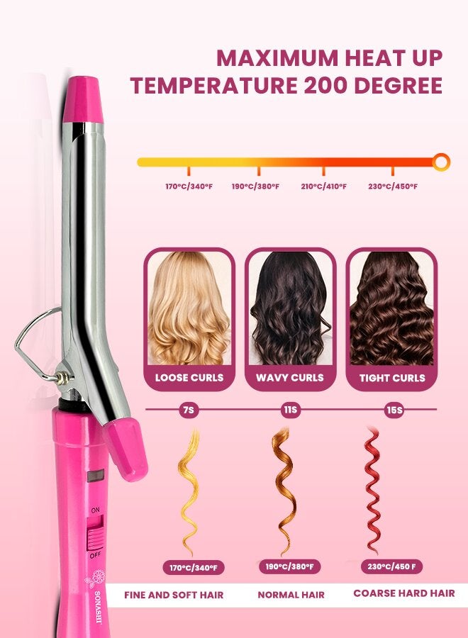 SONASHI Hair Curler For All Hair Types Temperature Setting Of 200 Degree With ONOFF Switch And 360 degree swivel cord Hanging Loop SHC-3002 Pink/Silver - Image 2