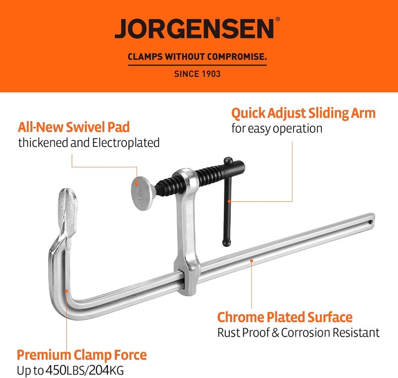 Jorgensen Bar Clamps, 12-Inch Light-duty Drop Forged Steel Bar Clamps for Woodworking and Welding, 2 Pack - Image 2