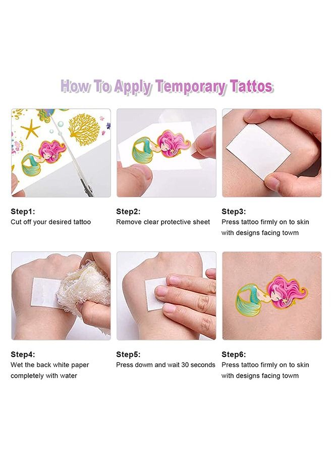Unique Mermaid Tattoo stickers, 5 Sheets Mermaid Party Supplies, Glitter Gold temporary tattoo for Kids, Mermaid Birthday Party Favors, Mermaid Tail Decorations - Image 4