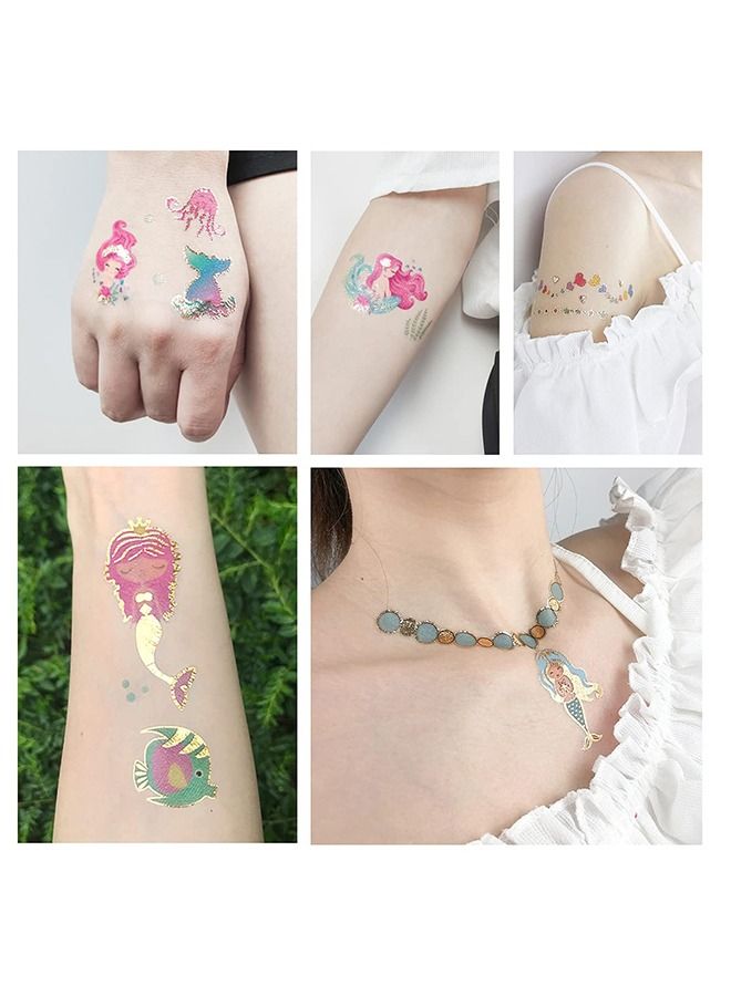 Unique Mermaid Tattoo stickers, 5 Sheets Mermaid Party Supplies, Glitter Gold temporary tattoo for Kids, Mermaid Birthday Party Favors, Mermaid Tail Decorations - Image 3