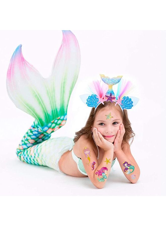 Unique Mermaid Tattoo stickers, 5 Sheets Mermaid Party Supplies, Glitter Gold temporary tattoo for Kids, Mermaid Birthday Party Favors, Mermaid Tail Decorations - Image 5