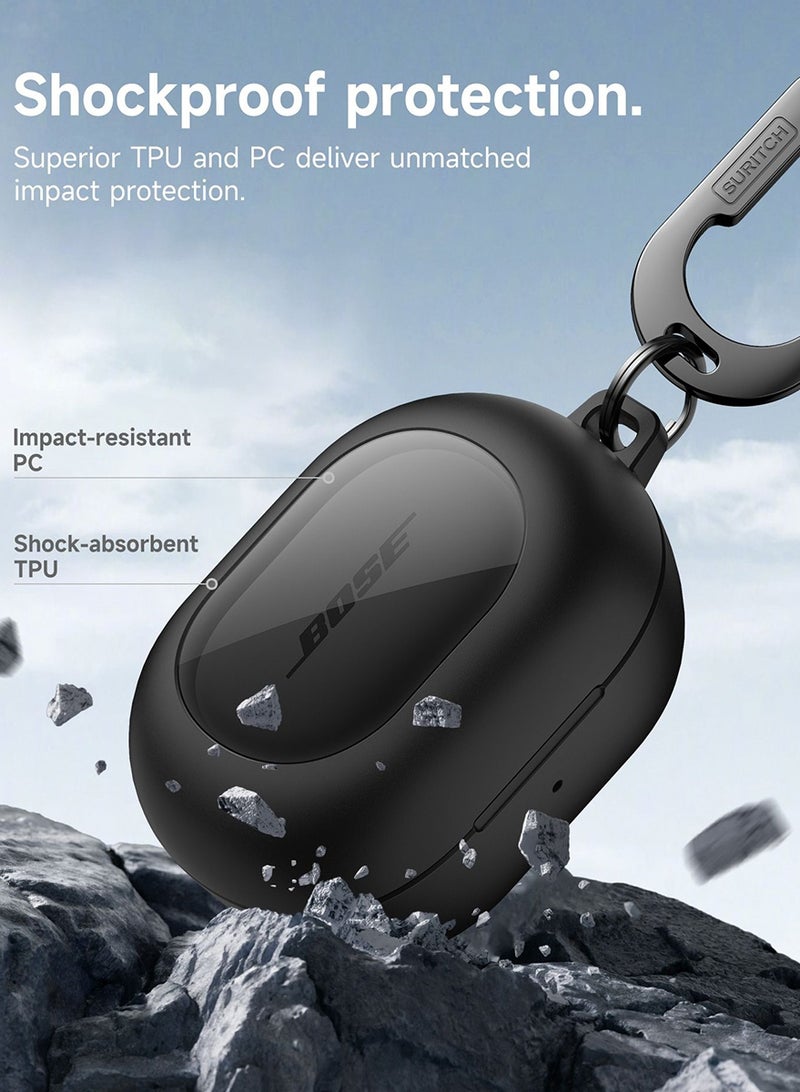 Case for Bose QuietComfort Earbuds 2024, Magnetic Bumper, Rugged Shockproof Protective Cover with Carabiner & Cleaning Kit & Removal Tool, Black - Image 4