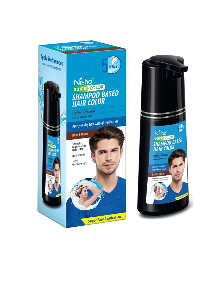 Nisha Quick 5 Minutes Hair Color Shampoo Brown | 5 Weeks Long Lasting Shampoo Hair Colour for Women and Men (180ml Bottle, Dark Brown) - Image 1