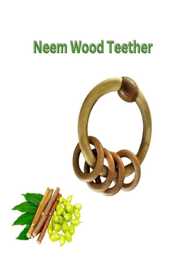ZAEGO Eco Smart Learn Neem Wood Teether for Babies | Natural Wooden Teething Ring with Rattle Rings | BPA Free, Non-Toxic, Chemical Free | Baby Teething Toy for Infants. (3+19 Months) - Image 2
