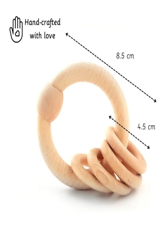 ZAEGO Eco Smart Learn Neem Wood Teether for Babies | Natural Wooden Teething Ring with Rattle Rings | BPA Free, Non-Toxic, Chemical Free | Baby Teething Toy for Infants. (3+19 Months) - Image 4