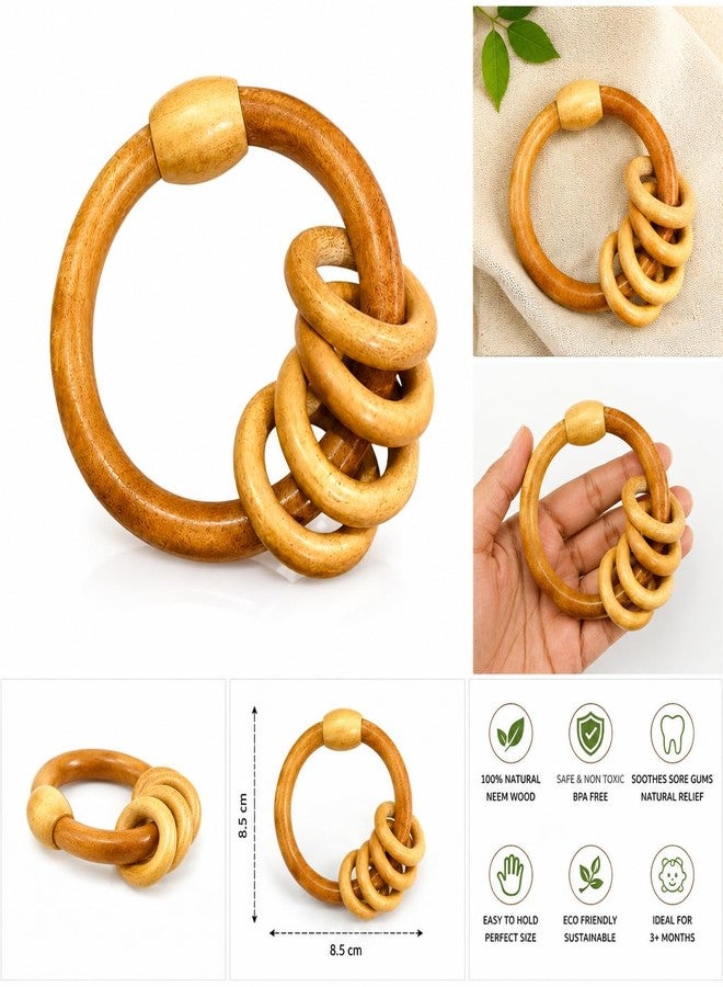 ZAEGO Eco Smart Learn Neem Wood Teether for Babies | Natural Wooden Teething Ring with Rattle Rings | BPA Free, Non-Toxic, Chemical Free | Baby Teething Toy for Infants. (3+19 Months) - Image 5
