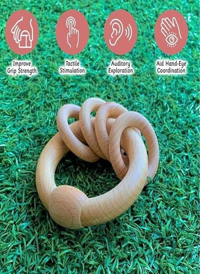 ZAEGO Eco Smart Learn Neem Wood Teether for Babies | Natural Wooden Teething Ring with Rattle Rings | BPA Free, Non-Toxic, Chemical Free | Baby Teething Toy for Infants. (3+19 Months) - Image 3