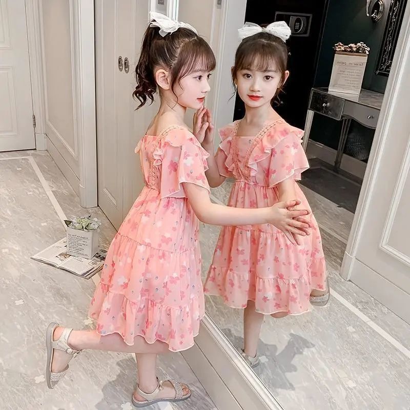 Girls Dress Summer Dress Western Style Sweet Princess Dress Square Collar Short Sleeve Children'S Beach Dress Summer - Image 5