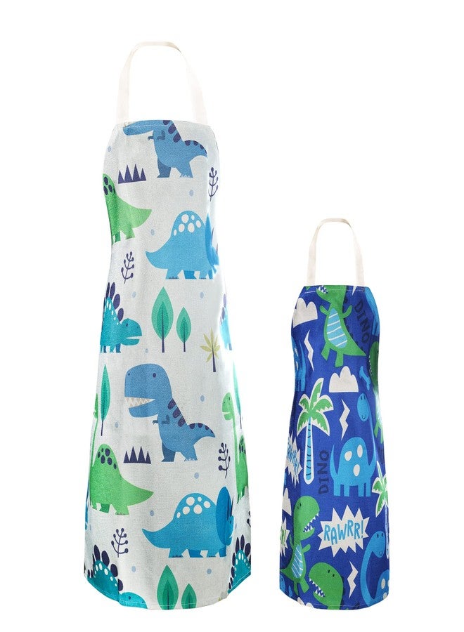 WOSHOP Cotton Parent Child Apron Adjustable Canvas Aprons for Boys Girls Children Bib Aprons for Artists Chef Baking Cooking Parent Child Apron (Dinosaur Both) - Image 1