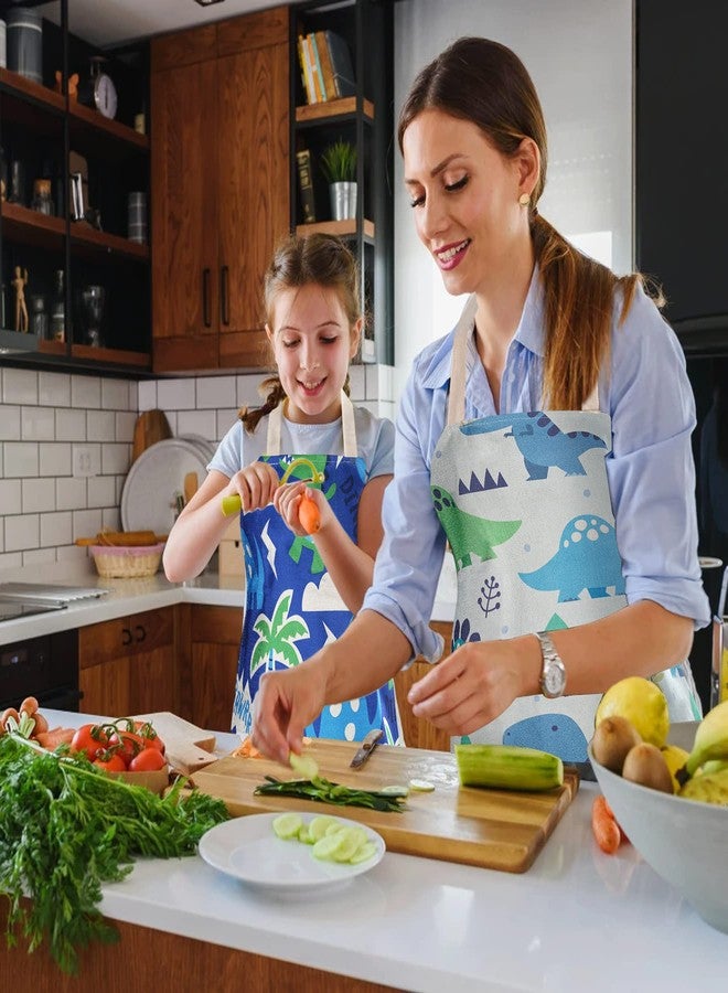 WOSHOP Cotton Parent Child Apron Adjustable Canvas Aprons for Boys Girls Children Bib Aprons for Artists Chef Baking Cooking Parent Child Apron (Dinosaur Both) - Image 4