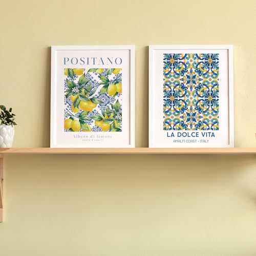 JXREQ Blue Chinoiserie Lemon Italian Mediterranean Wall Art Decor for Home Kitchen Living Room Dining Room, Lemon Italy Wall Art Posters Set of 4, 8x10 Inch Unframed - Image 5