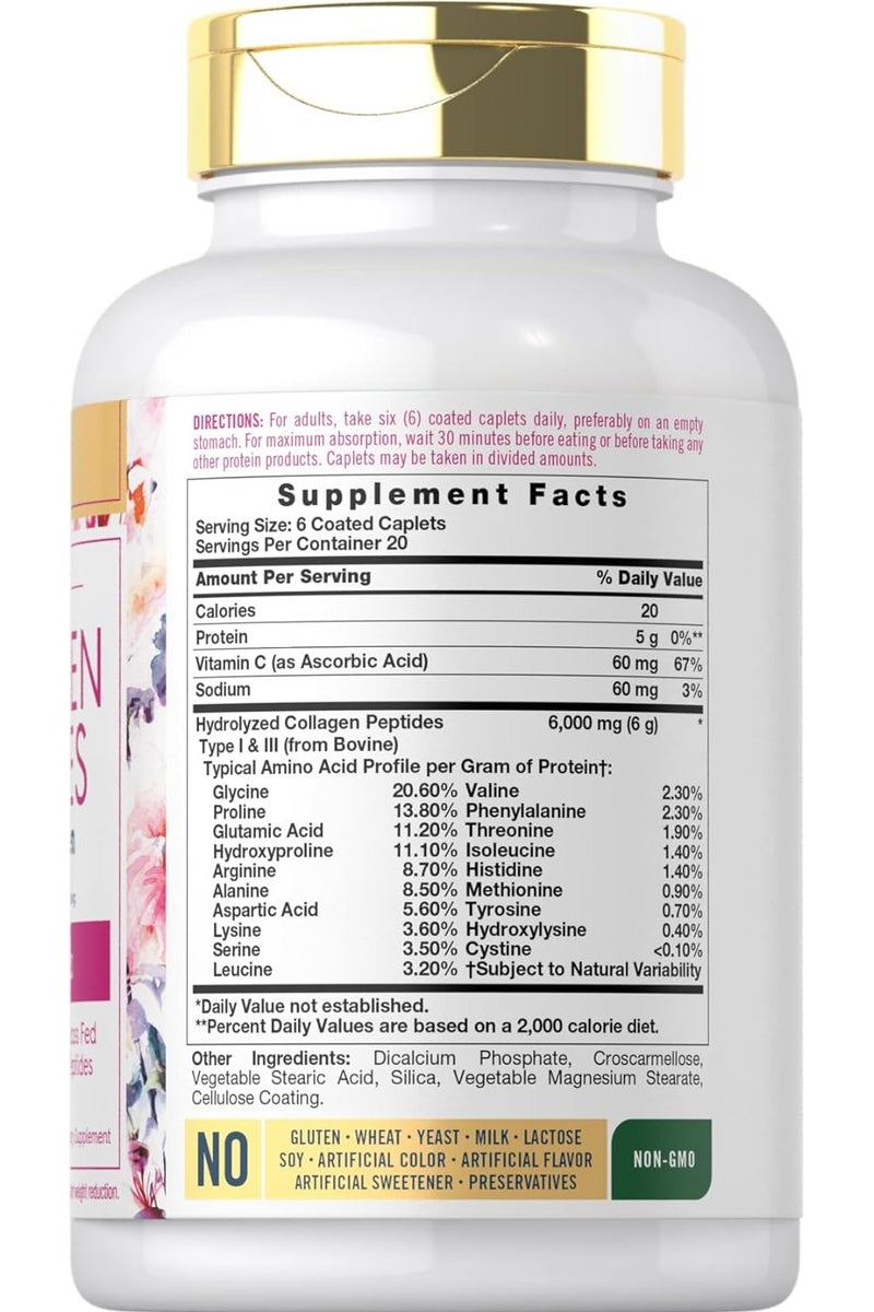 CARLYLE Collagen Peptides with Vitamin C | 6000mg | 120 Coated Caplets  - Image 2