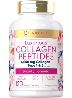 CARLYLE Collagen with Vitamin C | 6000mg | 120 Caplets |  Collagen Peptides | Type 1 and 3 | Non-GMO, Gluten Free, Grass Fed  - Image 1