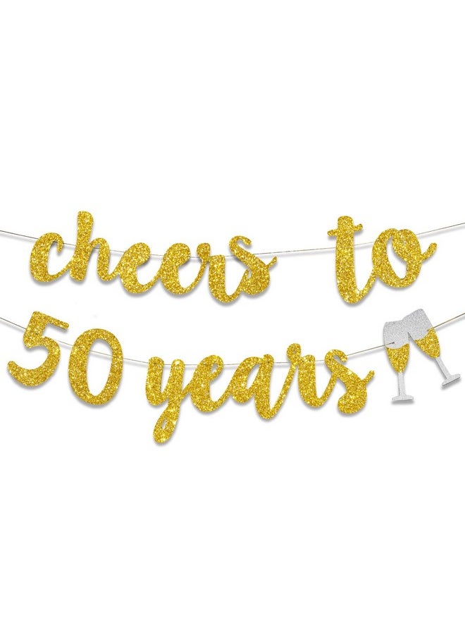 GOER GOER Gold Glitter Cheers to 50 Years Champagne Glasses Banner for 50th Birthday Party Decorations  - Image 1